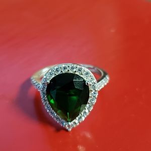 💕Emerald & CZ Sterling Ring